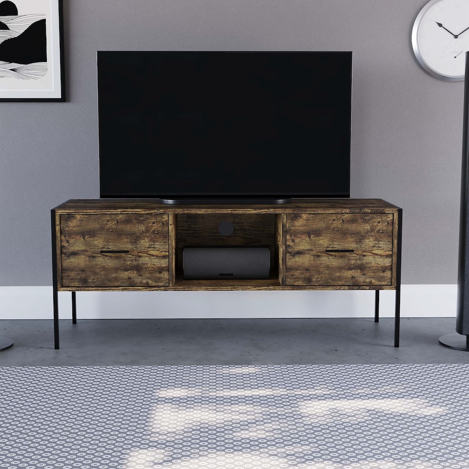 image 1 of Vida Designs Brooklyn 2 Drawer TV Unit - Dark Wood | Black | Dark Wood | 1