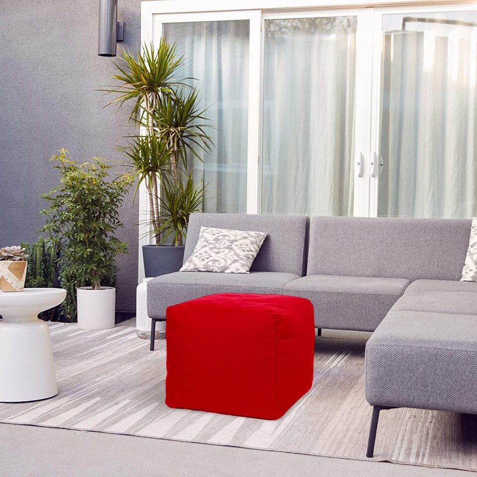 image 1 of Outdoor Bean Bag Footstool Pouffe Water-Resistant 40x40cm | Red