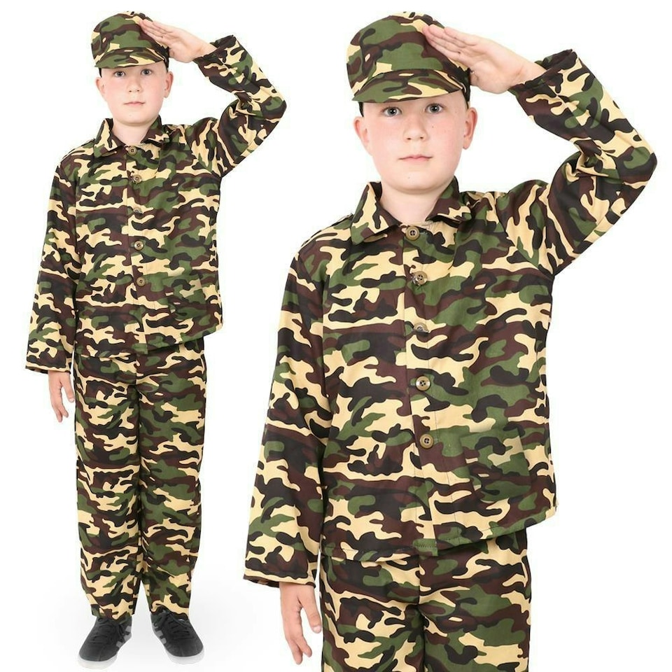 image 1 of Child’s Army Boy Costume – Kids Soldier Fancy Dress Camouflage Outfit N/A | S