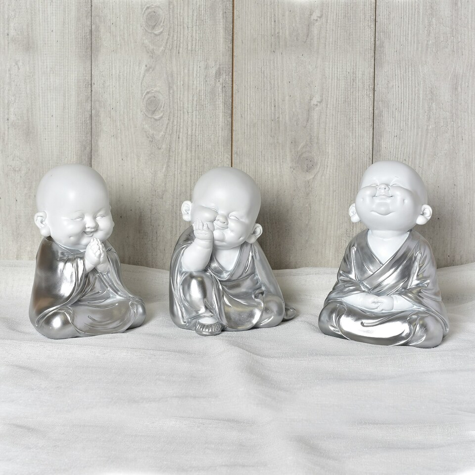 image 1 of Hestia White & Silver Buddha - Hand on Chin White | Silver