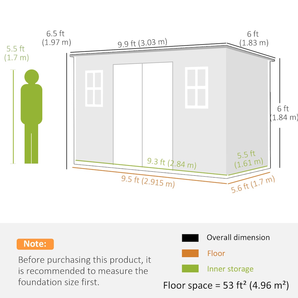 image 1 of Outsunny 10 x 6 ft Plastic Garden Shed with Floor, Lockable Doors, Dark Grey | Grey | Dark Grey
