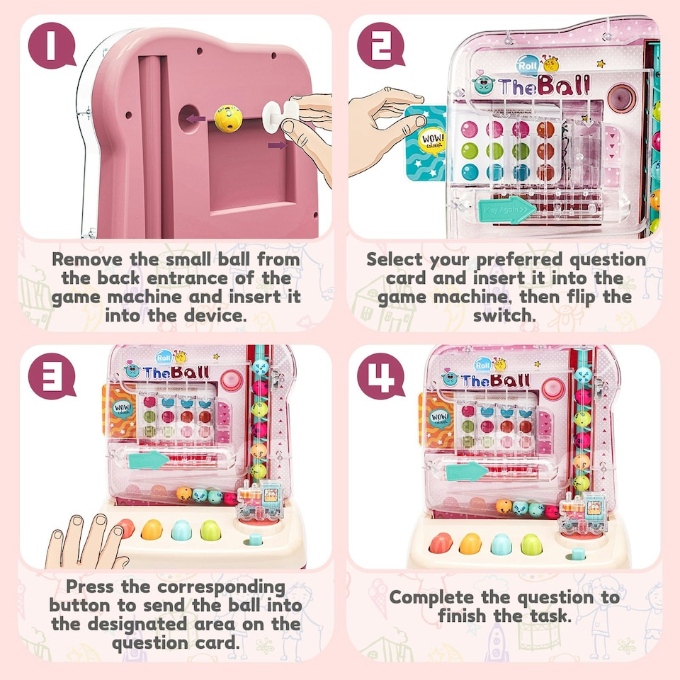 image 1 of Music & Light Educational Ball Roll Toy - Interactive Train Playset with 6 Colourful Balls, Lights, Music, Number & Colour Learning, Coordination-Building Toddler Toy for Ages (Pink)