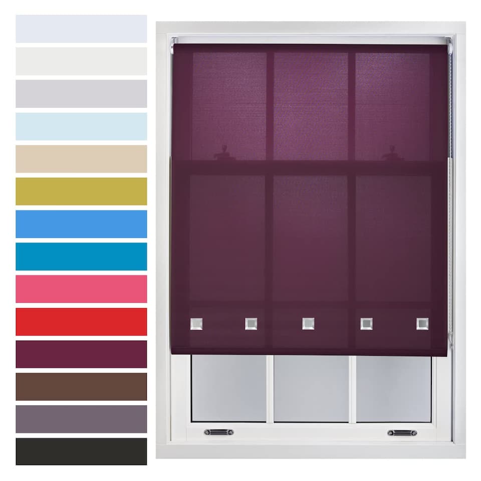 image 1 of FURNISHED Roller Blinds with Square Eyelets and Metal Fittings Made to Measure Sheer Window Blind | Purple | Aubergine | (W) 120cm x (L) 210cm