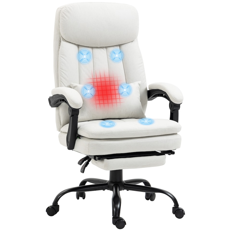 image 1 of Vinsetto Office Chair, Ergonomic Desk Chair with 6-Point Vibration Massage and Lumbar Heating, Computer Chair with Lumbar Support Pillow, 155 Reclining Back and Footrest, Cream White