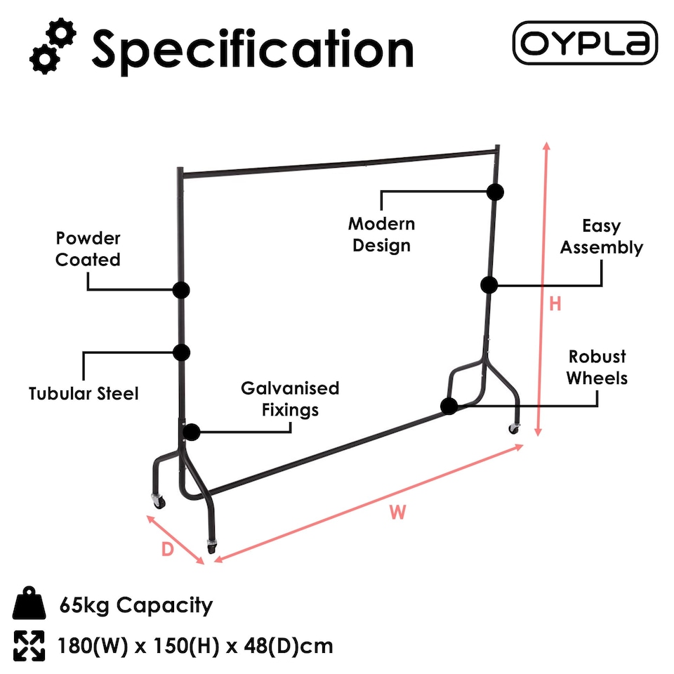 image 1 of 6ft Garment Clothes Rail Super Heavy Duty All Metal Black | Black
