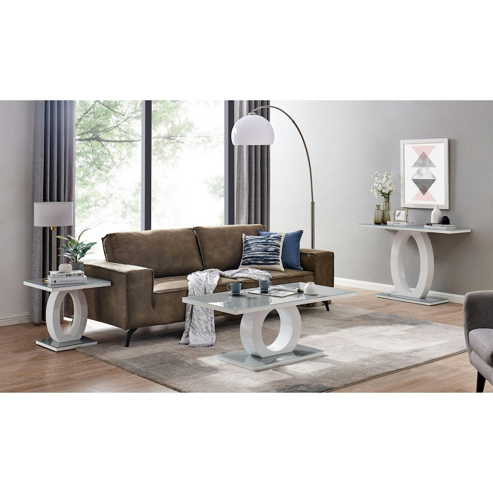 image 1 of Furniturebox Giovani Modern Grey White Halo High Gloss Glass Console Table