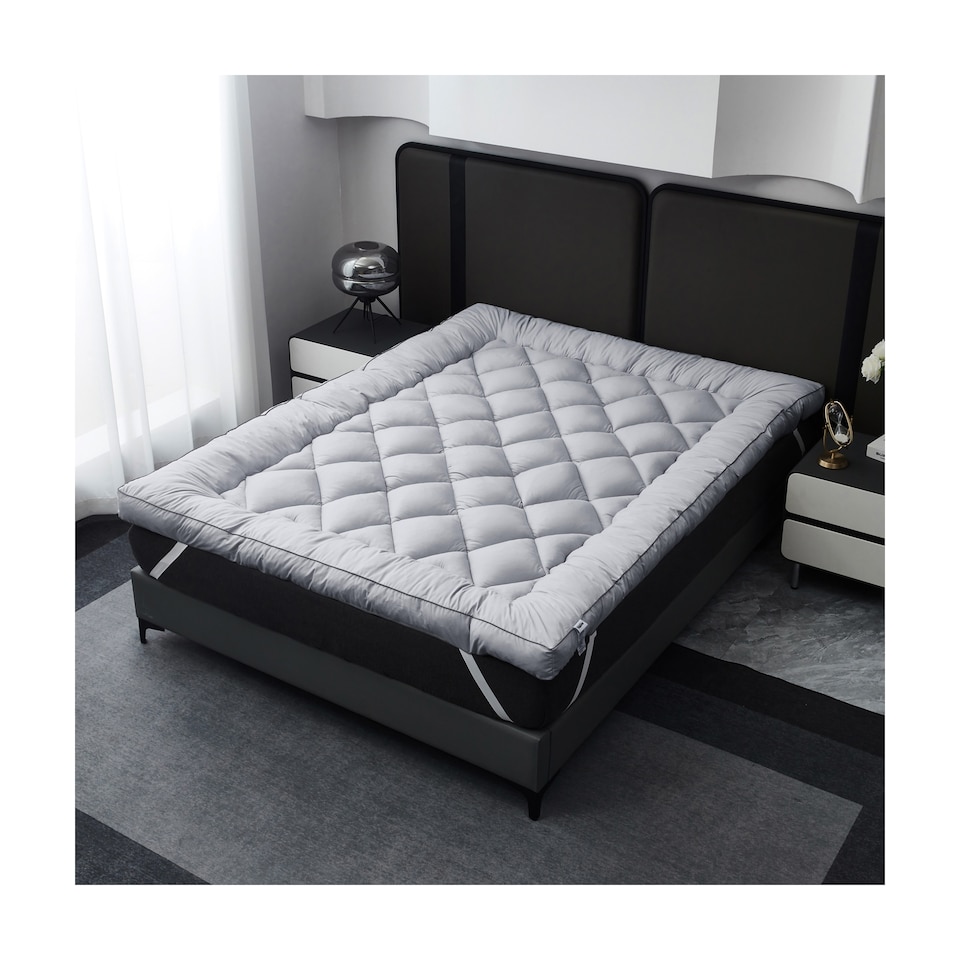 image 1 of Ezysleep 2 Inch Luxurious Shredded Memory Foam Mattress Topper - Soft Microfibre Cover | Grey | Grey