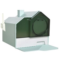 PawHut Hooded Cat Litter Tray w/ Scoop, Drawer Pan Handle Deodorants Light Blue