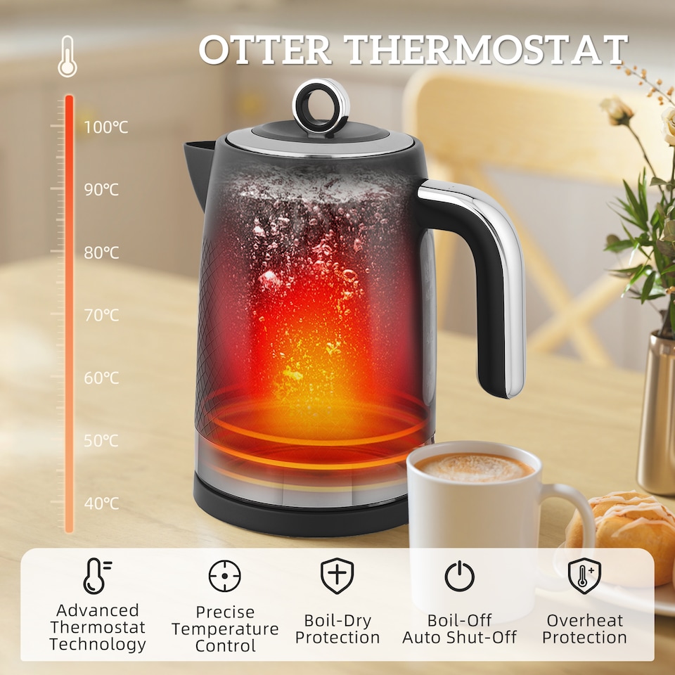 image 1 of HOMCOM Kettle and Toaster Set, 1.7L 3000W Rapid Boil Jug Kettle with Otter Thermostat, Limescale Filter, 4 Slice Toaster with 7 Browning Controls, Crumb Tray, Black | Black