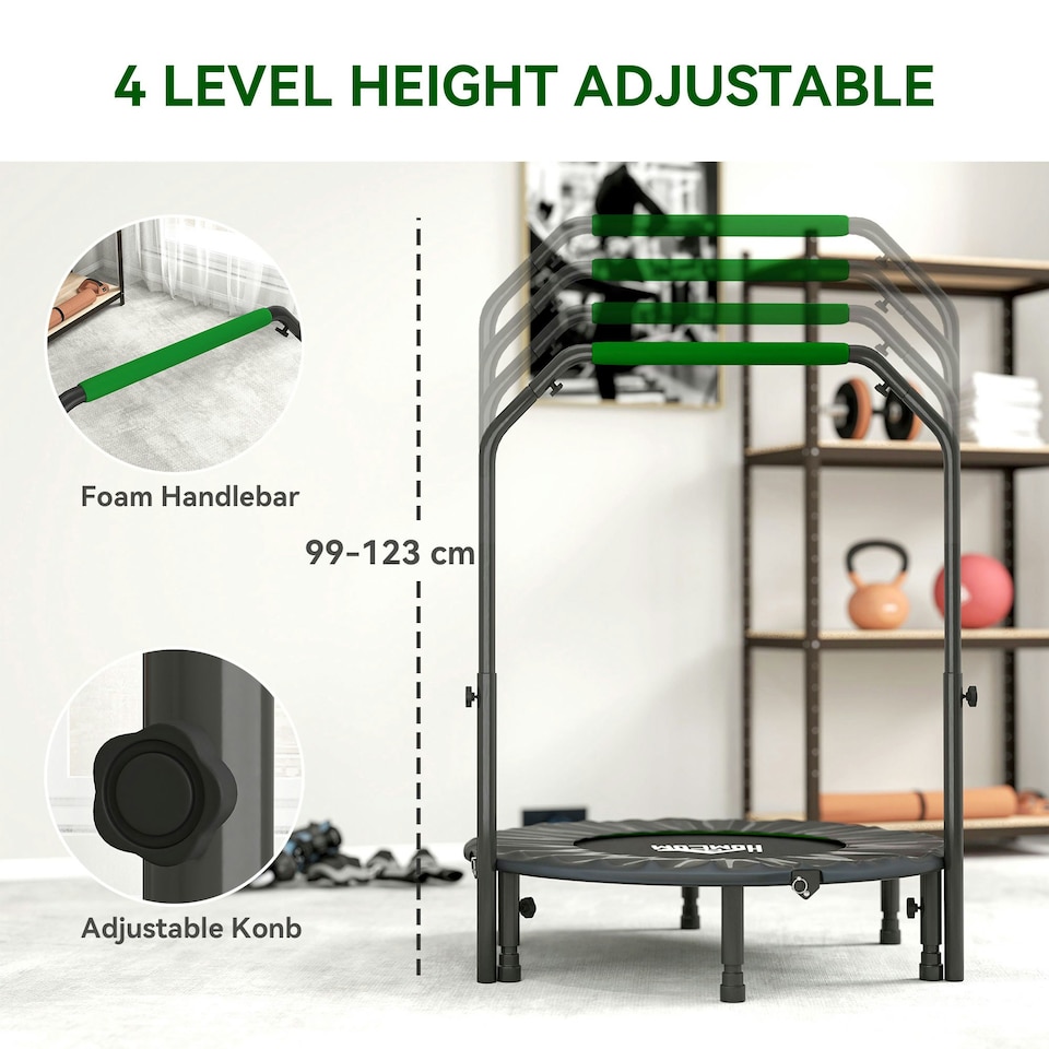 image 1 of HOMCOM 40" Foldable Mini Fitness Trampoline w/ Foam Handle, Green