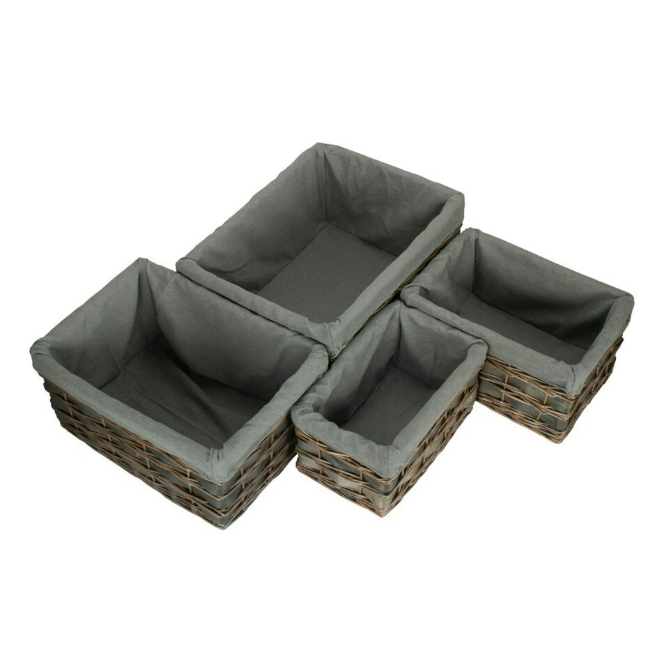 image 1 of Set of 4 Grey Scandi Storage Basket with Grey Lining Grey