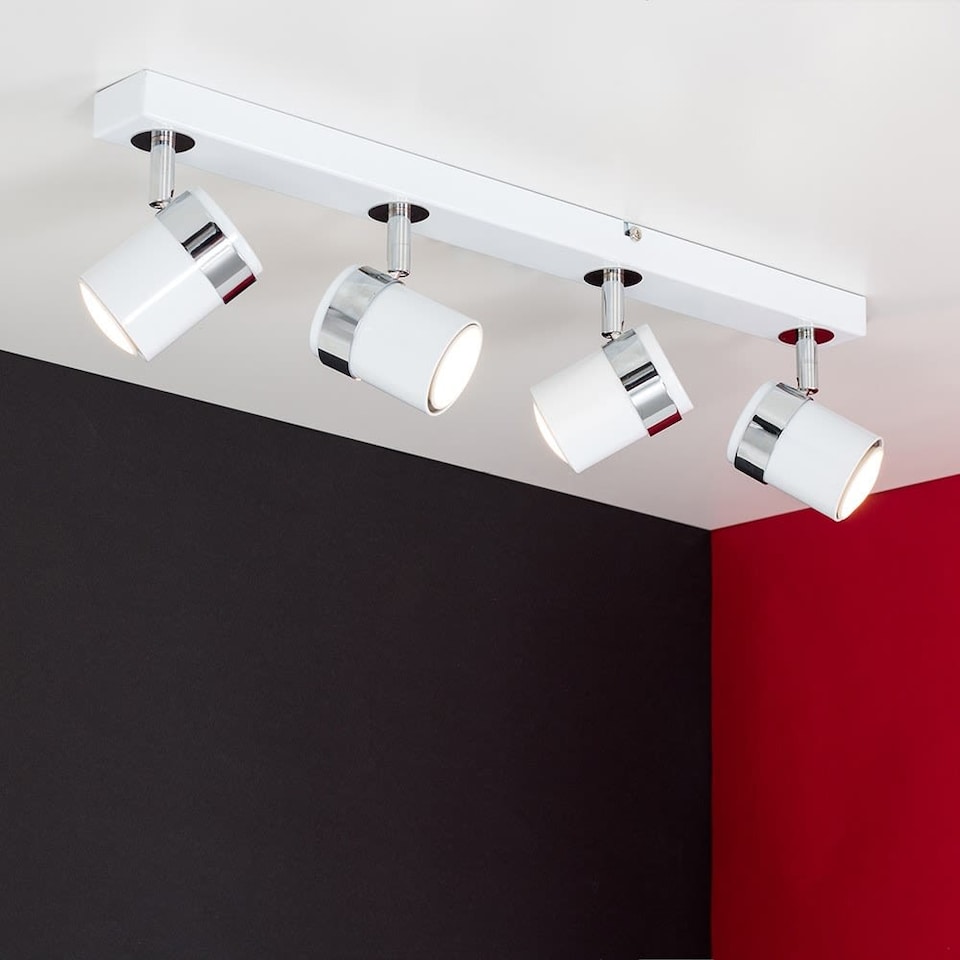 image 1 of ValueLights Rosie 4 Way Gloss White Straight Bar Ceiling Spotlight