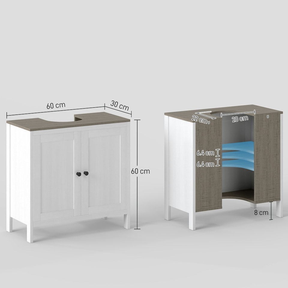 image 1 of kleankin Bathroom Sink Cabinet, Freestanding Under Sink Cabinet Adjustable Shelf White | White