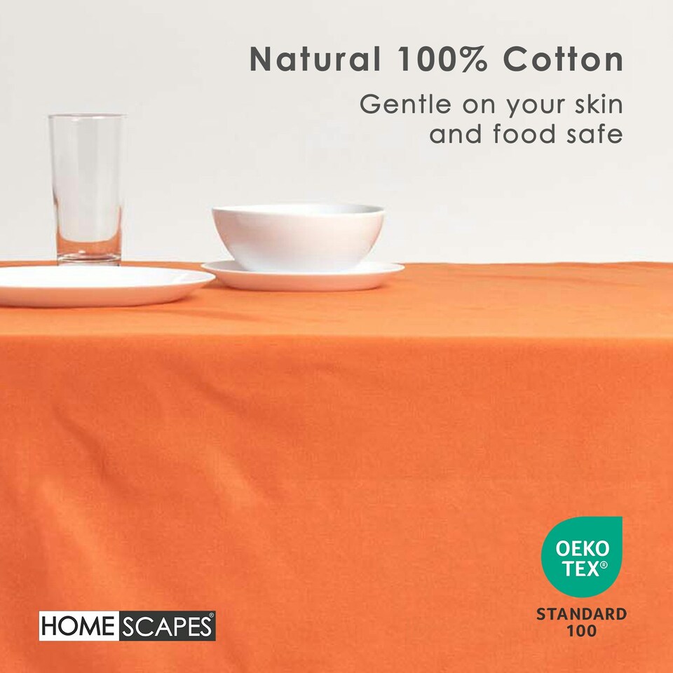 image 1 of Homescapes Burnt Orange Cotton Tablecloth - 137 x 228 cm Orange