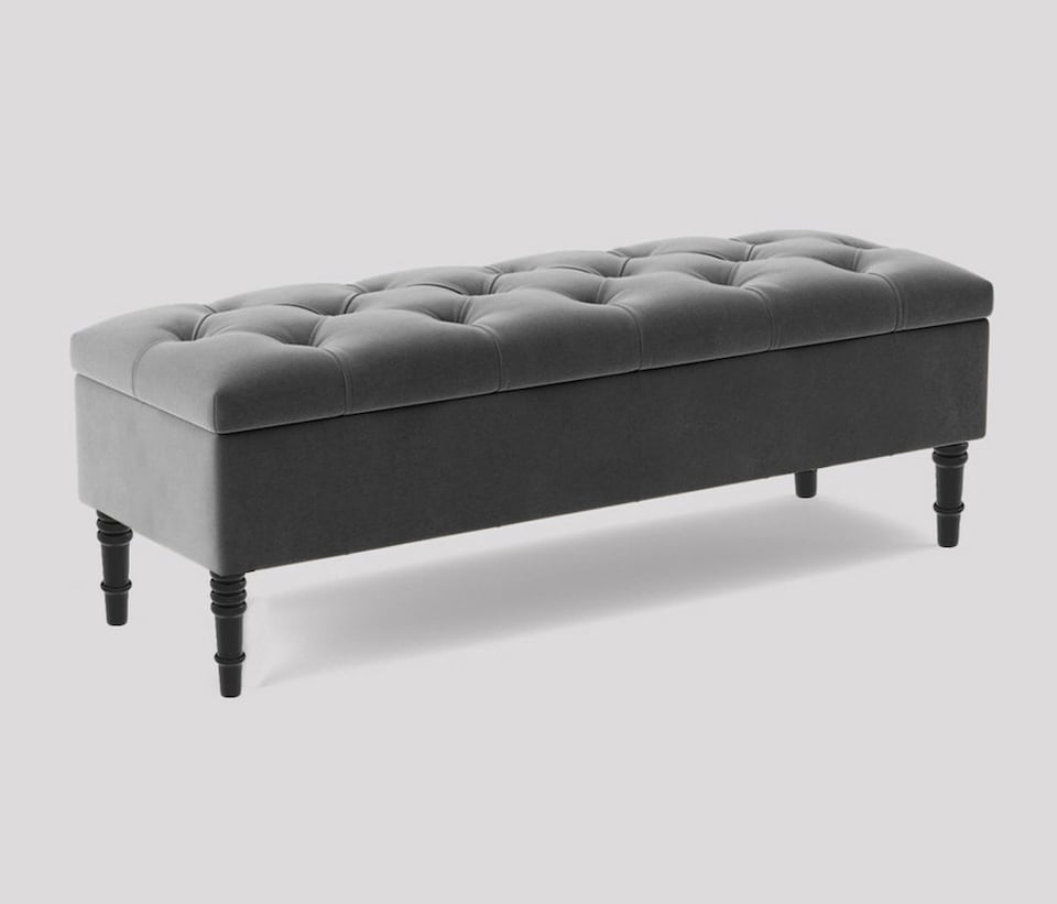 image 1 of Alyana 150cm Wide Tufted Rectangle Ottoman Storage Bench - Upholstery Velvet Shoe Bench with Turned Wooden Legs