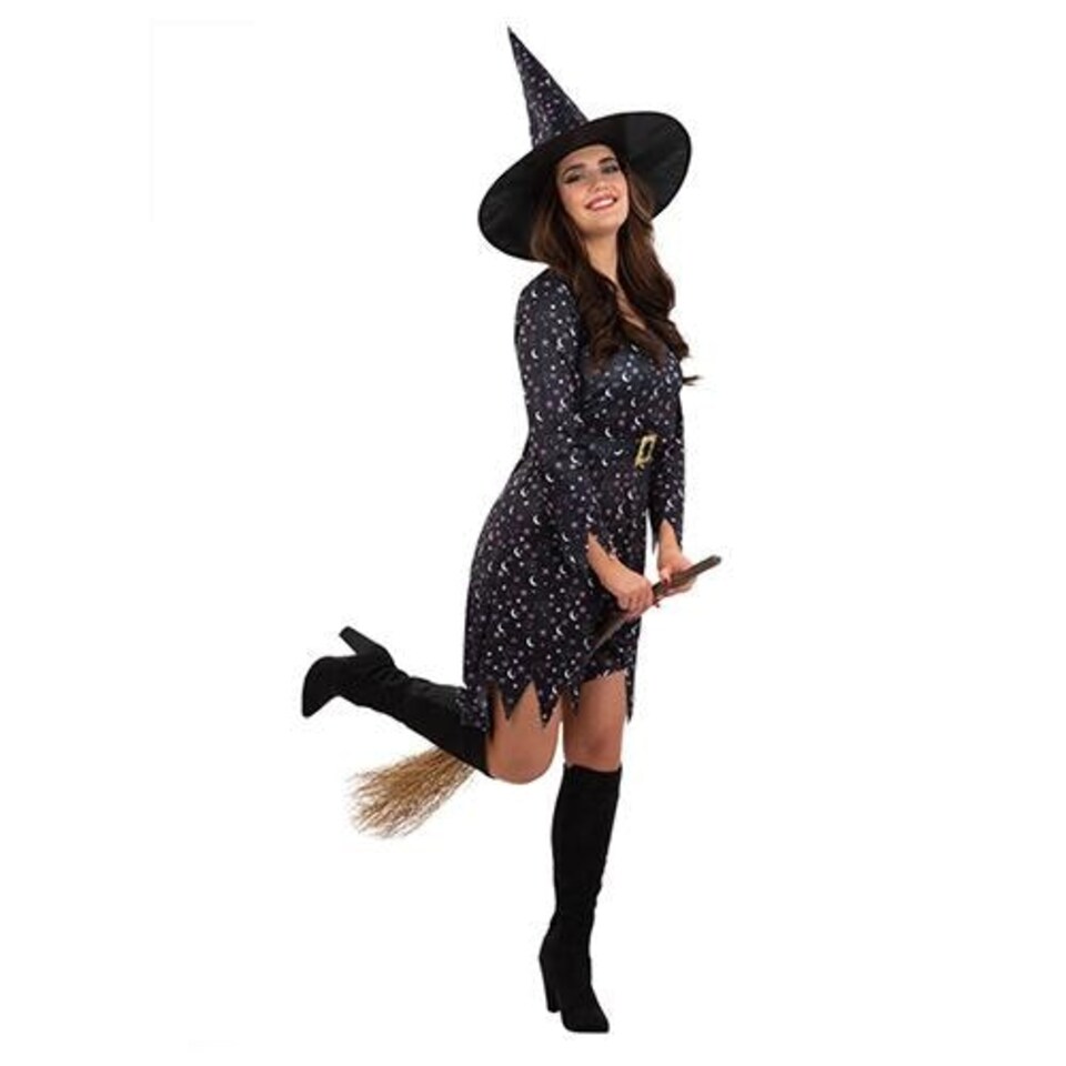 image 1 of Moon & Stars Witch Black Fancy Dress Costume Ladies Extra Small - UK 4-6 Black | 4