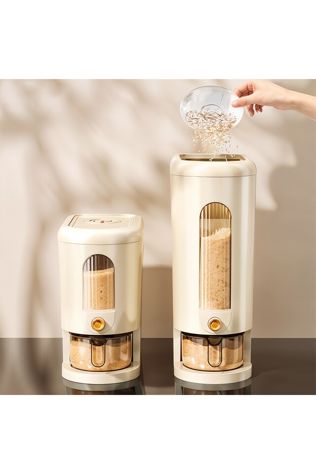 image 1 of Living and Home 5kg Airtight Large Capacity Rice Dispenser with Easy-Access Spout | Cream
