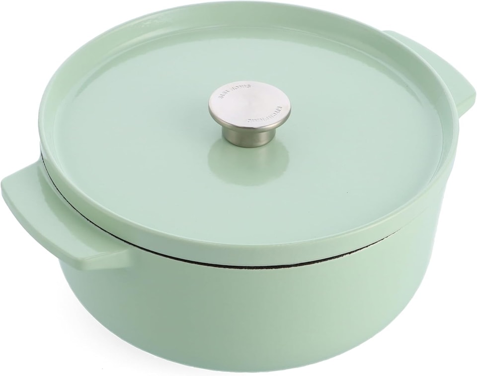image 1 of KitchenAid Cast Iron Casserole Dish, Non-Stick 26cm, 5.2L Cooking Pot with Lid, Pistachio