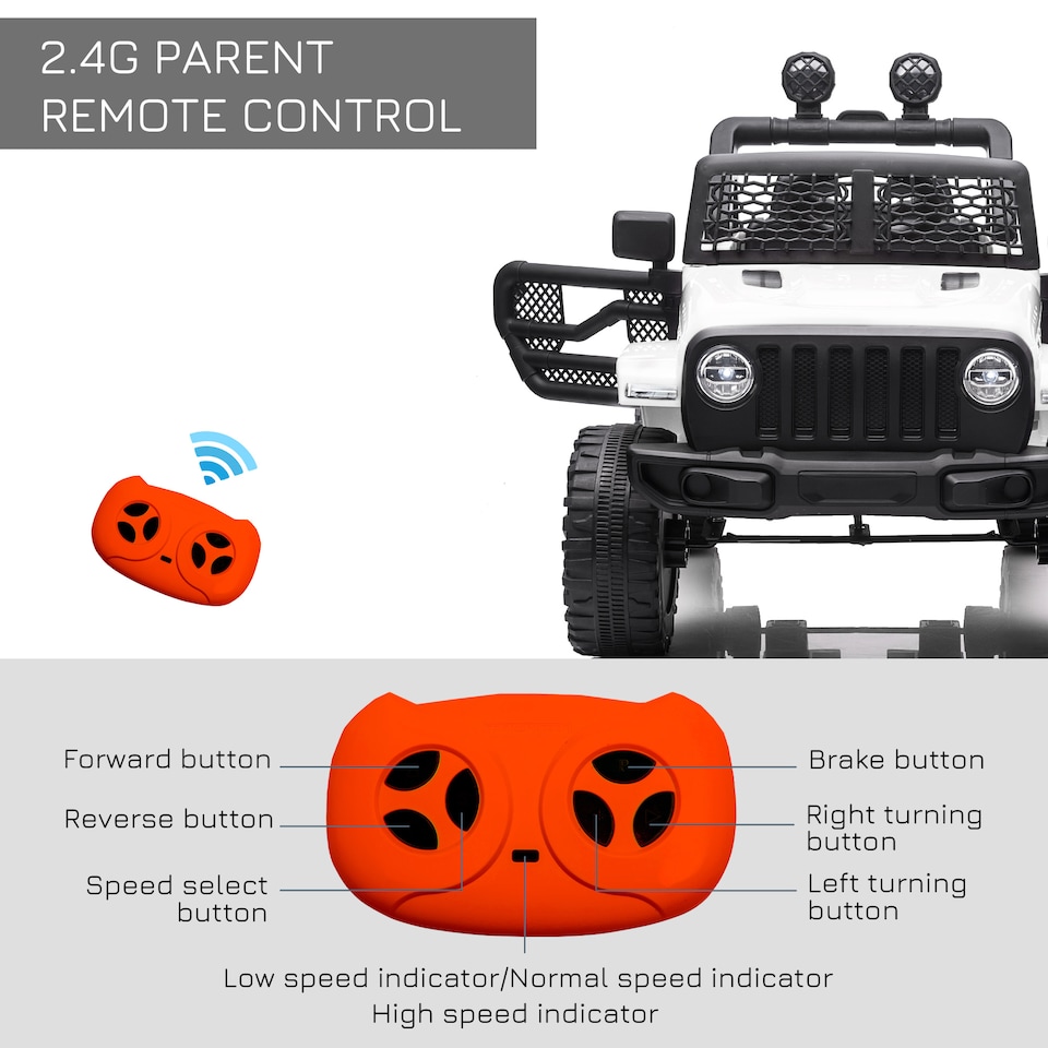 image 1 of HOMCOM Kids Electric Ride On Car 12V Off Road Toy with Parental Remote Control 2 Motors Horn Lights Suspension Wheels for 3-6 Years Old White