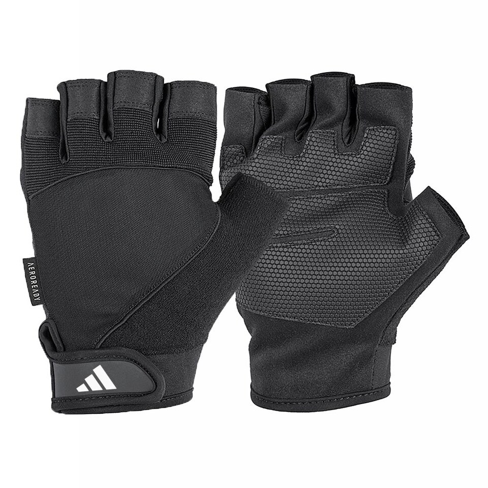 image 1 of Adidas Performance Half-Finger Aeroready Weightlifting Gloves, Ergonomic Palm, Adjustable Closure | Black | Black | L