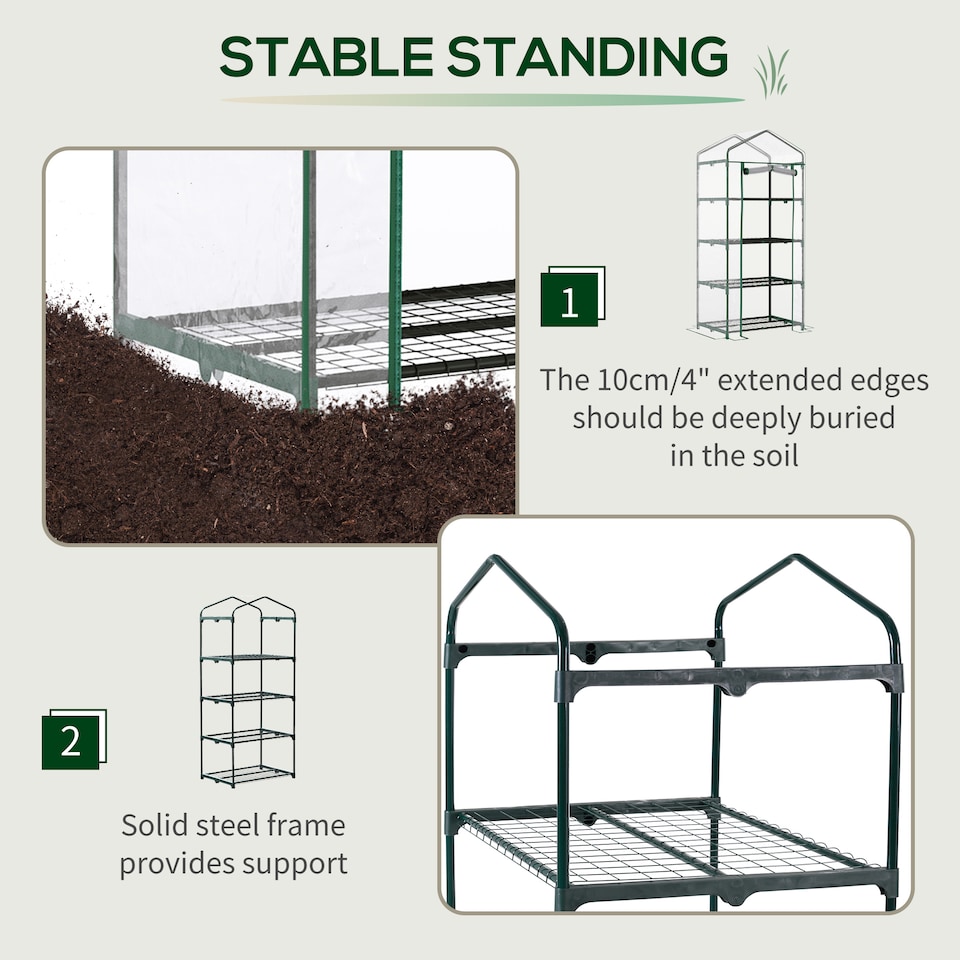 image 1 of Outsunny Portable 4-Tier Mini Greenhouse Plant Grow House Shed w/ Cover