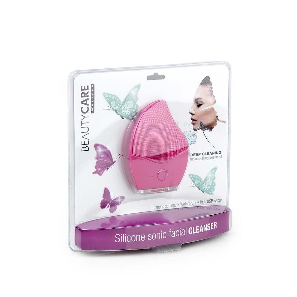 image 1 of MELISSA Electric Silicone Facial Cleansing Sonic Brush Face Skin Care Deep Cleaner Massager, USB Rechargeable - Pink