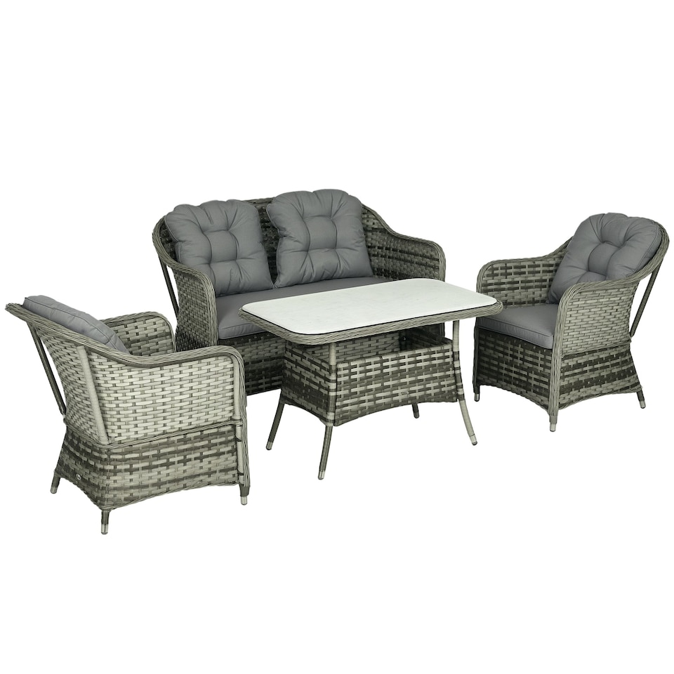image 1 of Outsunny 4 PCS Rattan Garden Furniture, Padded Cushions Conversation Sofa Set