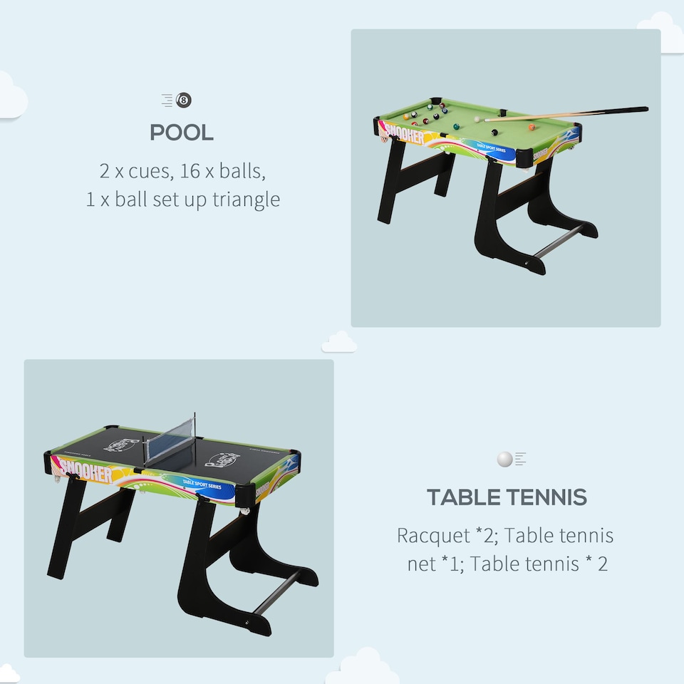 image 1 of HOMCOM Folding Multi Gaming Table 4 in 1 Hockey, Football Table, Table Tennis, Billiards For Play Fun