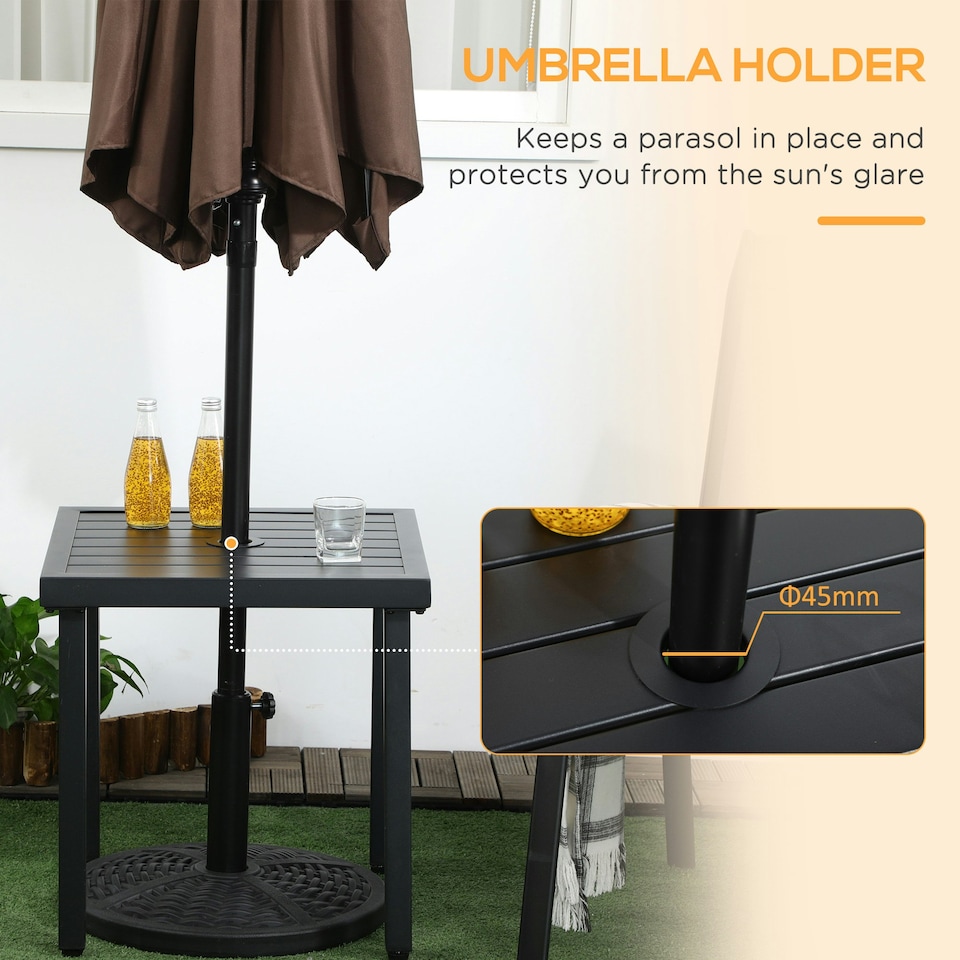 image 1 of Outsunny Garden Side Table Coffee Table with Umbrella Hole for Patio Balcony