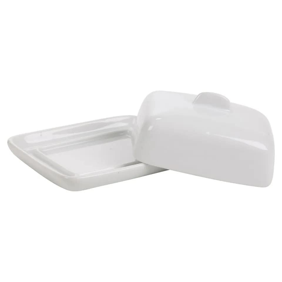 image 1 of White Rectangle Mini Ceramic Butter Dishes with Lid | White | 1