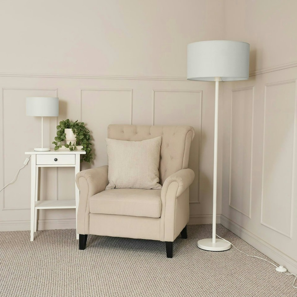 image 1 of ValueLights Charlie White Floor Lamp with Grey Shade