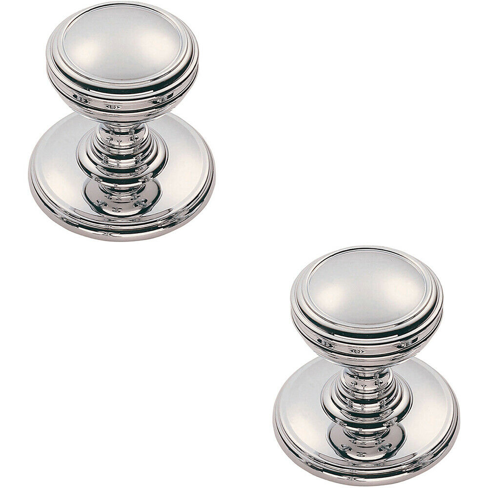 Loops 2x Ringed Tiered Cupboard Door Knob 38mm Diameter Polished Chrome Cabinet Handle