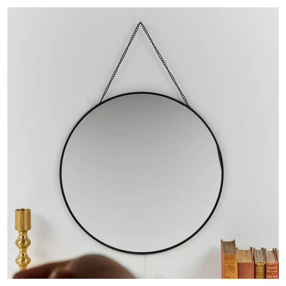 image 1 of 30cm Gold or Black Round Hanging Wall Mirror | Black | 1