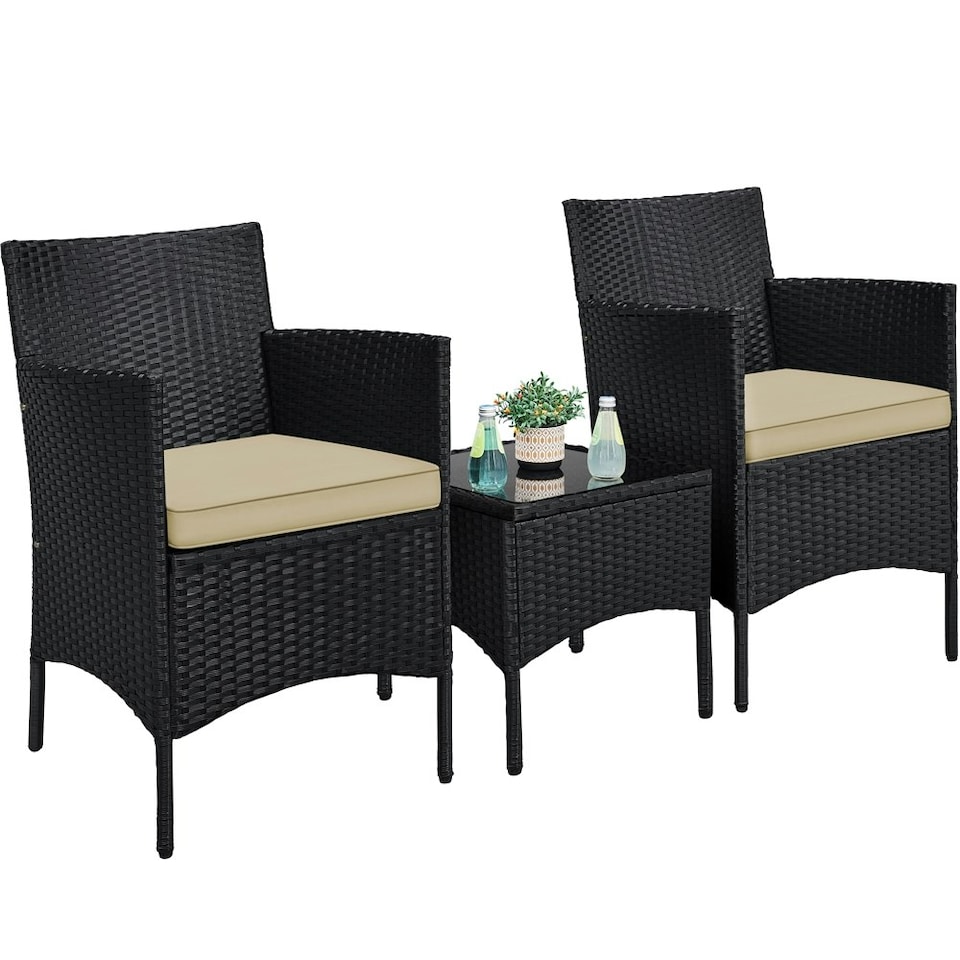 image 1 of Yaheetech Outdoor Wicker Patio Conversation Furniture Set Black/Khaki