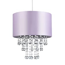 Modern Lilac Satin Fabric Pendant Light Shade with Transparent Acrylic Droplets | Purple