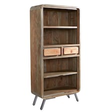 Aaron Wood and Metal Wide Bookcase Brown