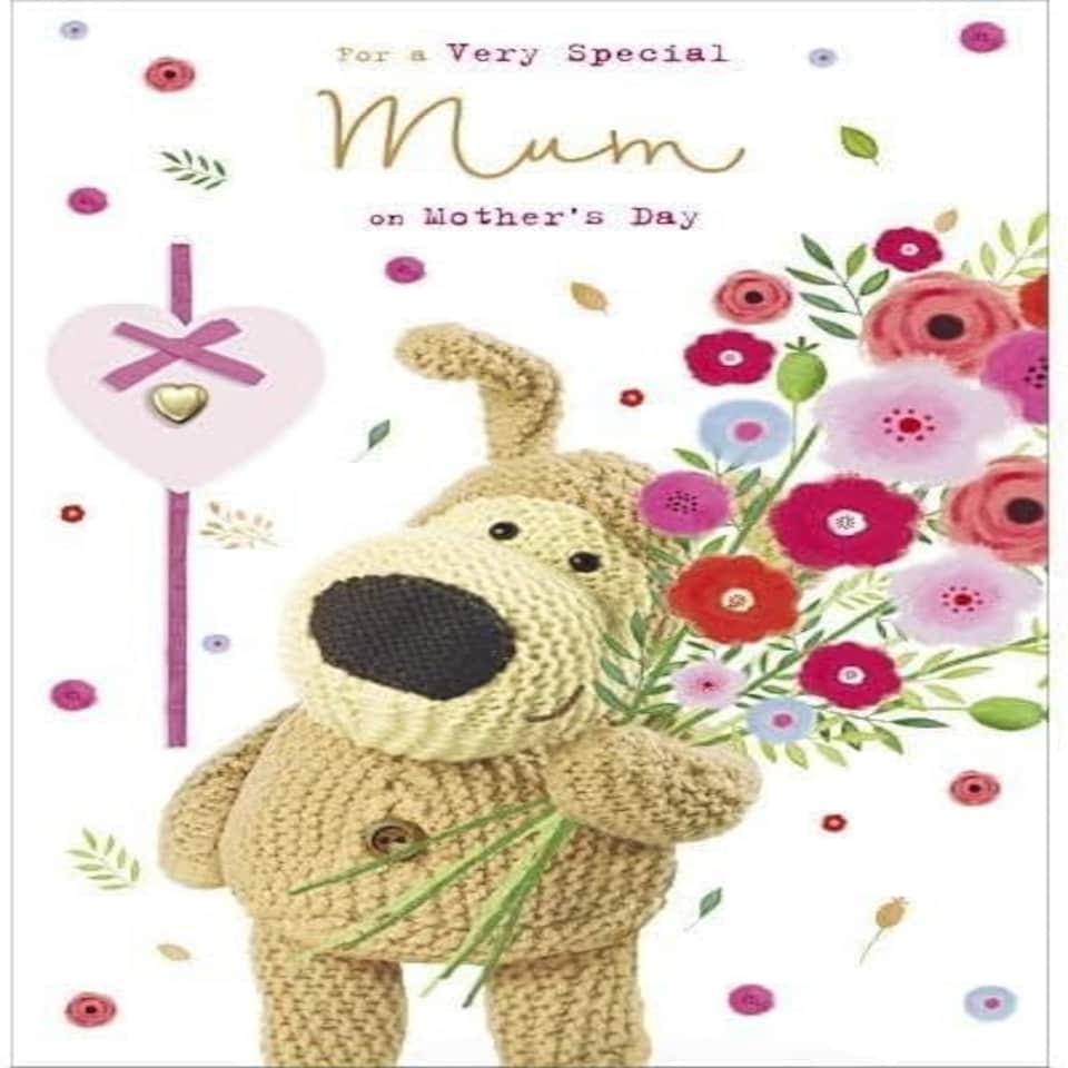 Boofle Holding Large Bouquet Mum Mother's Day Card
