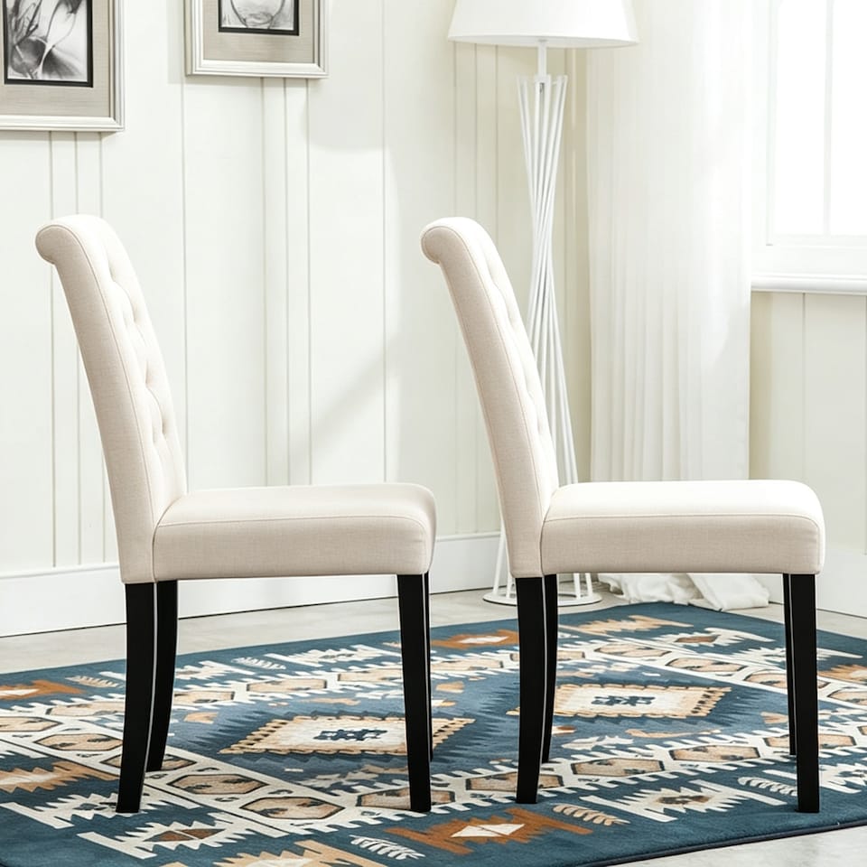 image 1 of MCC Direct Set of 2 Fabric Linen Button Back Kitchen Dining Chairs