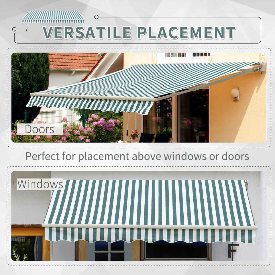 image 1 of Outsunny Garden Sun Shade Canopy Retractable Awning, 4 x 3(m) Green and White