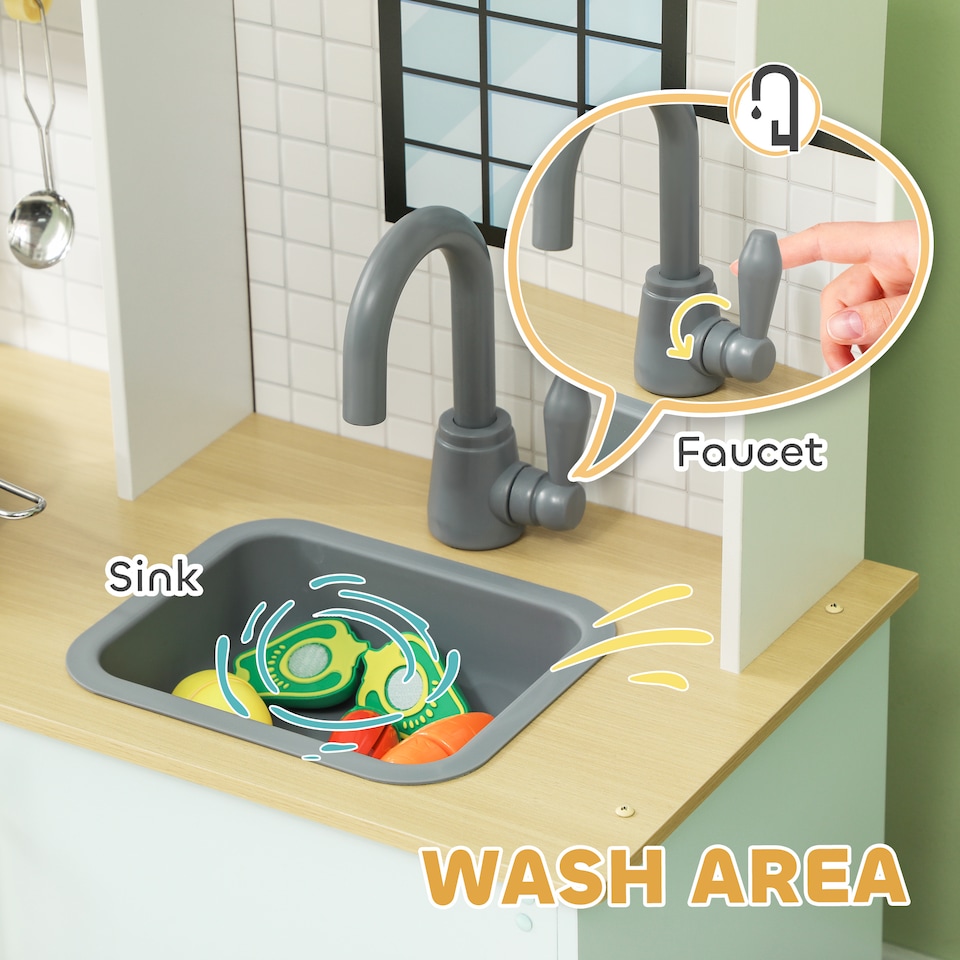 image 1 of AIYAPLAY Play Kitchen, Large Kids Pretend Role Play Kitchen with Light & Sound Stove, Oven, Microwave, Sink, Cooking Accessories, Gift for Boys and Girls Ages 3+