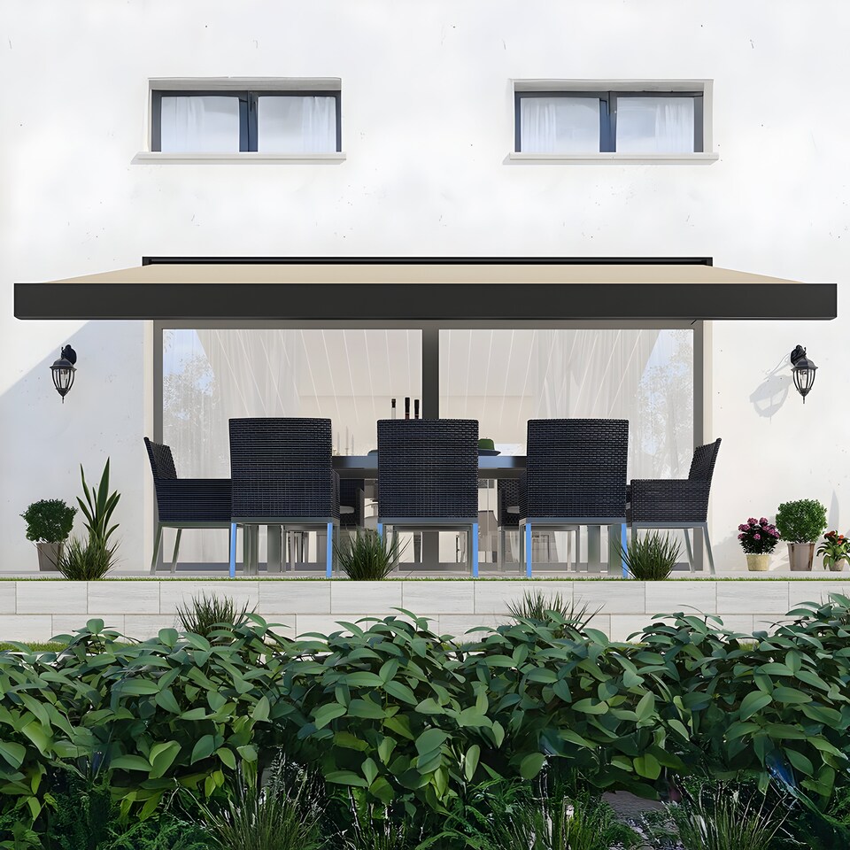 image 1 of Awnings Deluxe Wireless 3m Ivory Full Cassette Electric Awning With Lights | Cream | Ivory