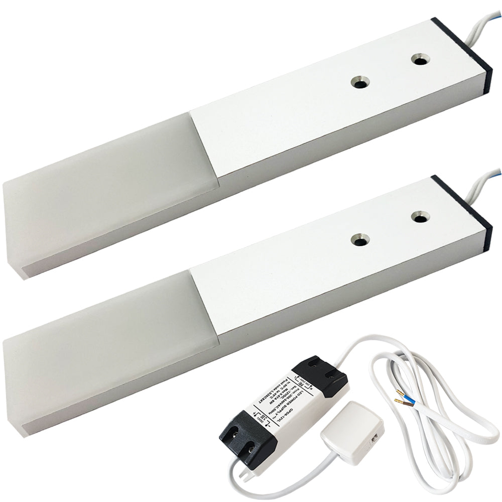 Loops 2x ALUMINIUM Slim Rectangle Under or Over Cabinet Kitchen Light & Driver Kit - Natural White LED