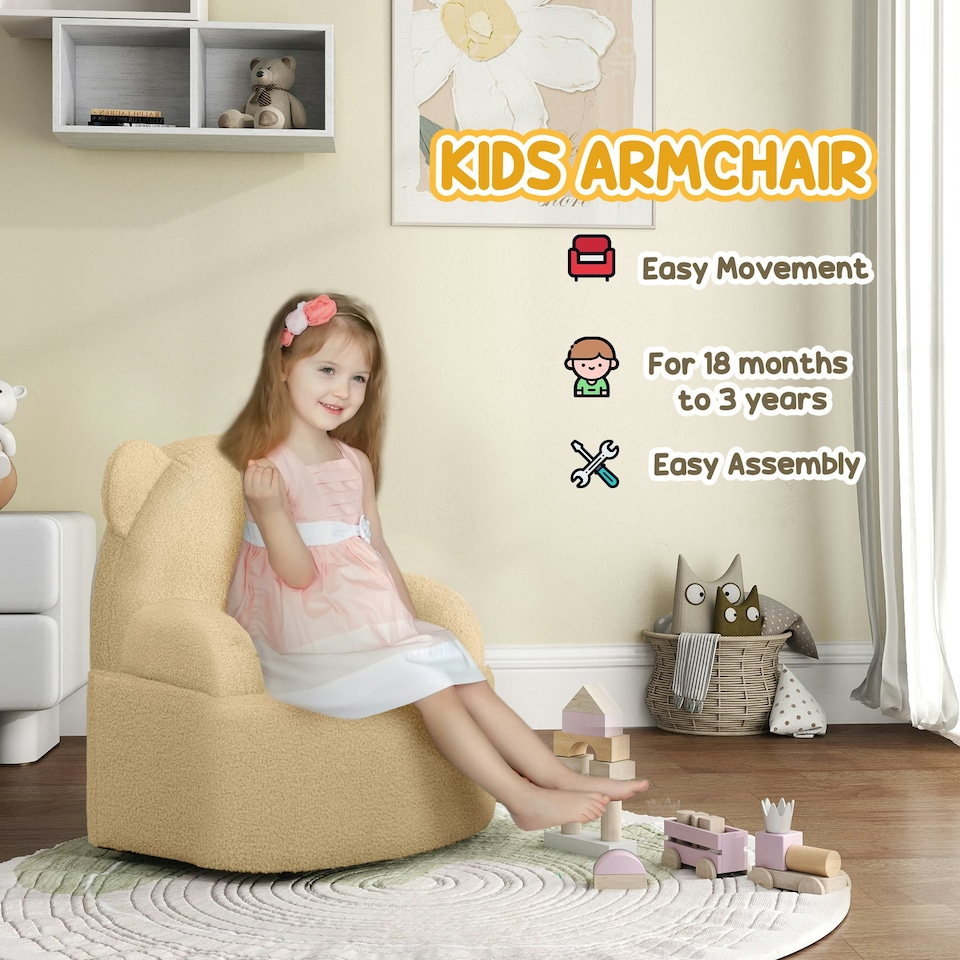 image 1 of AIYAPLAY Kids Armchair, Bear Shaped Toddler Sofa Chair for Bedroom - Pink