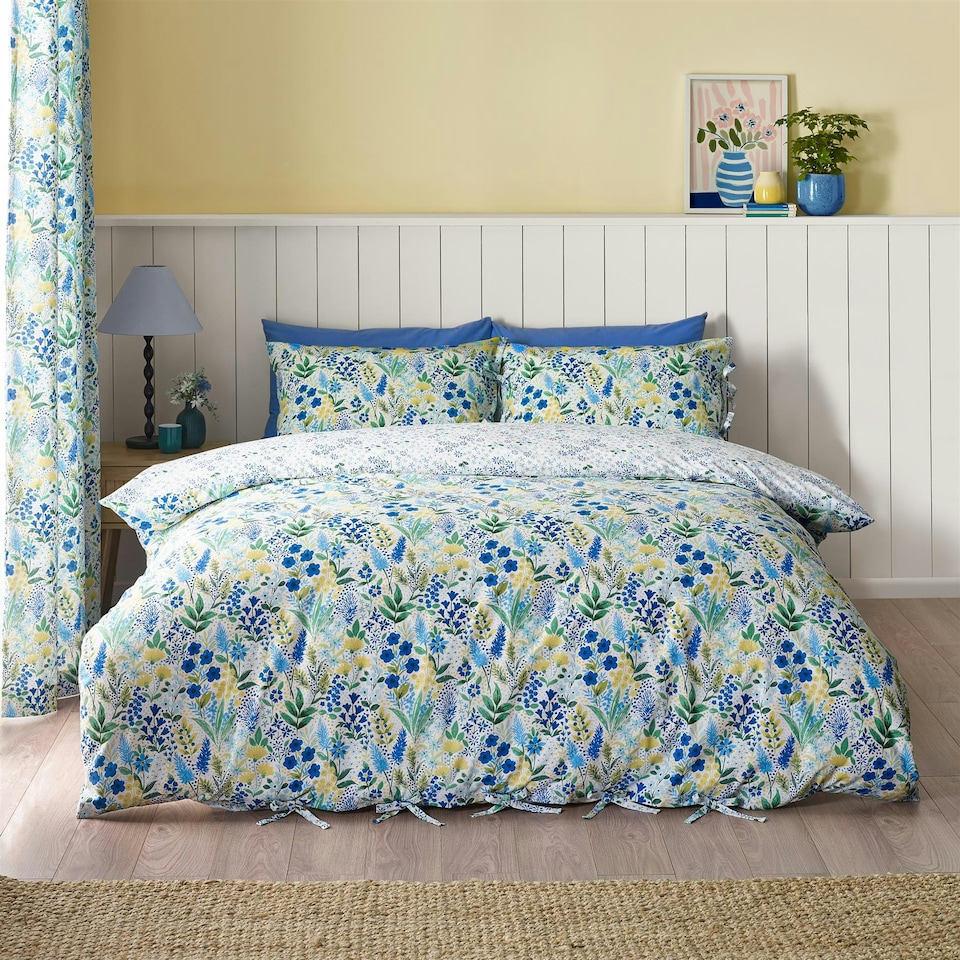 image 1 of Catherine Lansfield Tilly Floral Blue Duvet Cover Set Blue | Double