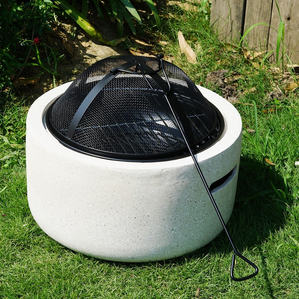 image 1 of Gr8 Garden Cream 18 Inch Round MgO Fire Pit Barbecue Grill BBQ Bowl Camping Heater Burner