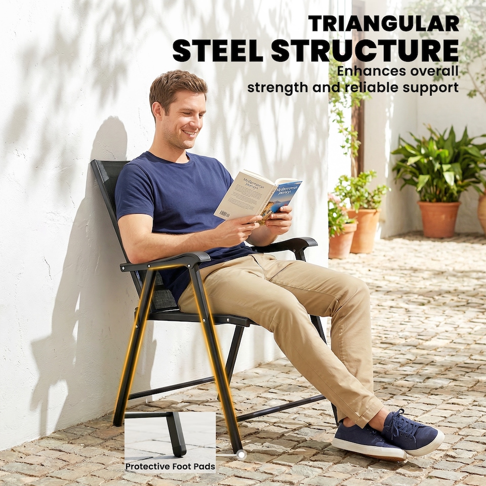 image 1 of Outsunny Folding Garden Chairs Set with High Back, Armrests | Black | Black | Not provided