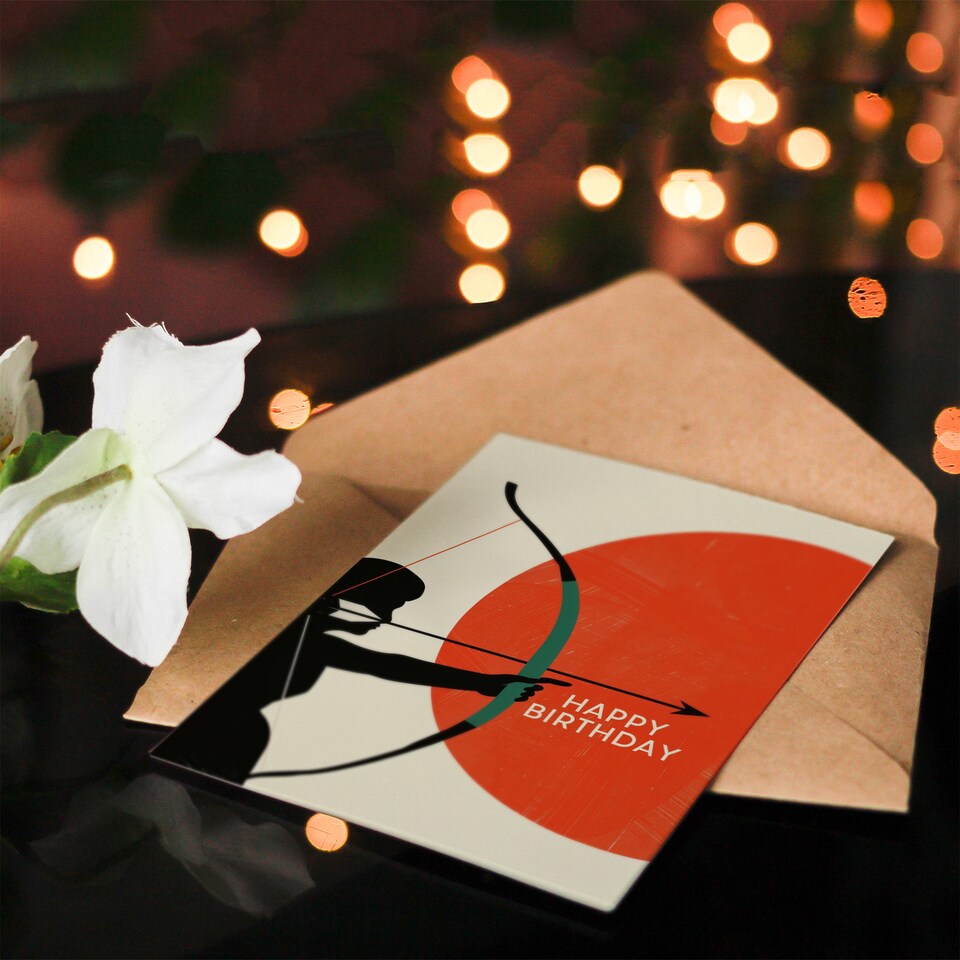 image 1 of Sagittarius Sun Archer Zodiac Sign Abstract Birthday Card