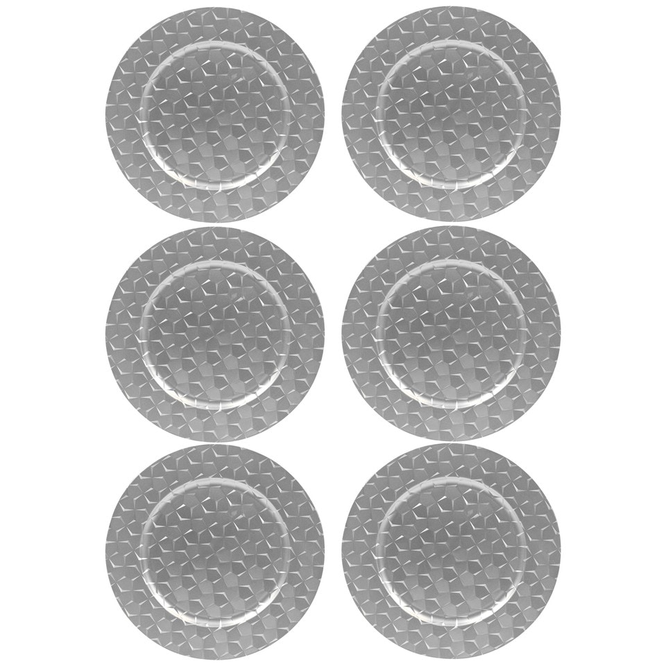 image 1 of 33cm Charger Plates Set Christmas Wedding Table Placemats 3D Embossed | Multi | 6 x Silver Pyramid | 6