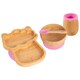image 1 of Tiny Dining 4pc Bamboo Suction Feeding Set - Llama/Pink - Divided Non-Slip Bamboo Baby Self-Feeding Dining Weaning Set