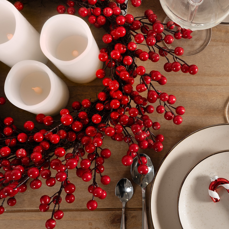 image 1 of OHS Artificial Flower Wreath Door Wall Home Party Table Decorations Winter Spring | Red